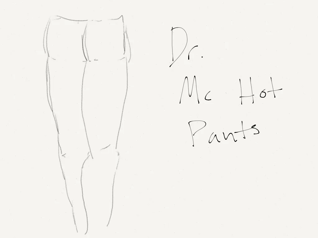 Pants and the Logo text (hand drawn)